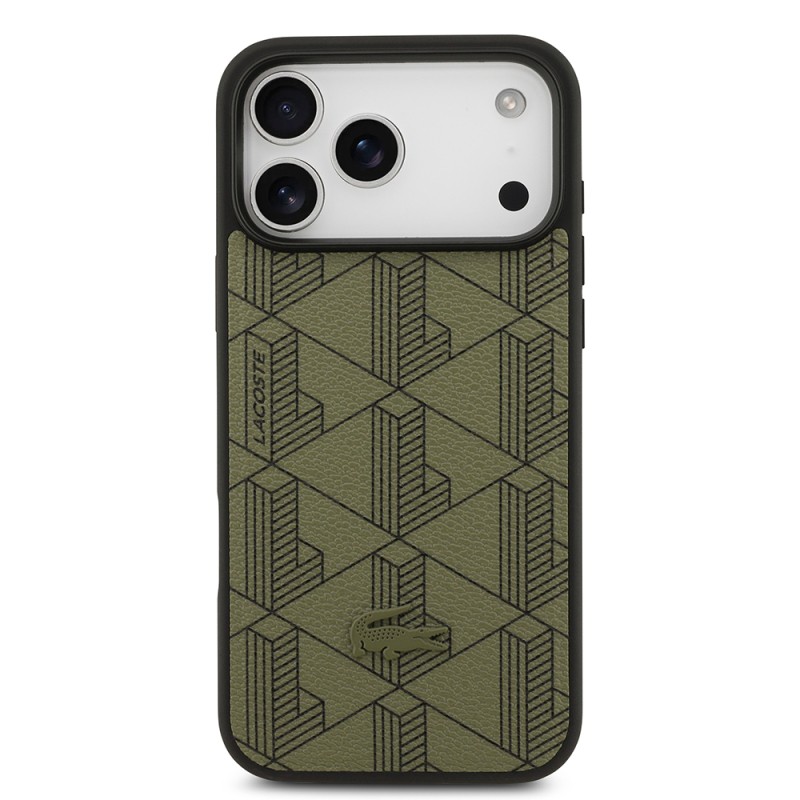 Apple iPhone 17 Pro Max Case Lacoste Original Licensed M-Safe Charging Function PU Leather Design Card Holder Mixed Monogram Pattern Cover - 5