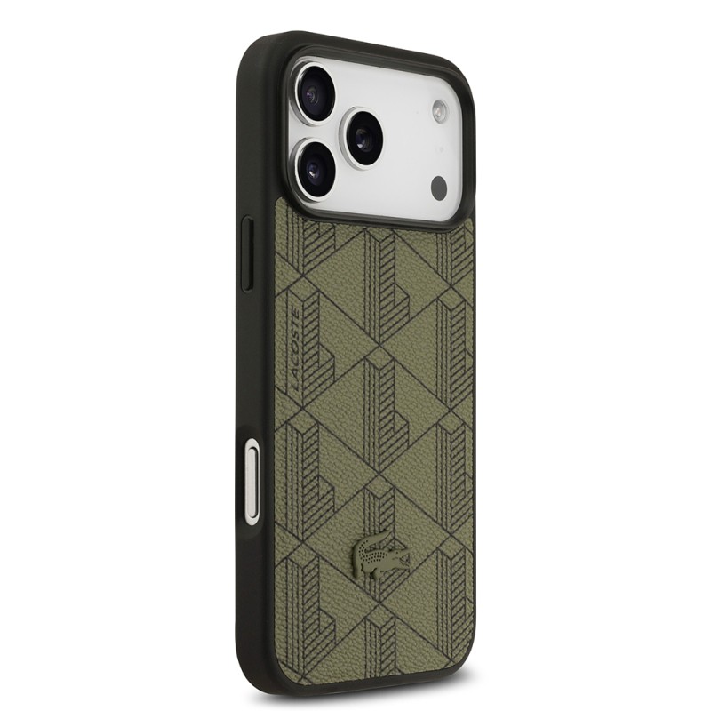 Apple iPhone 17 Pro Max Case Lacoste Original Licensed M-Safe Charging Function PU Leather Design Card Holder Mixed Monogram Pattern Cover - 6