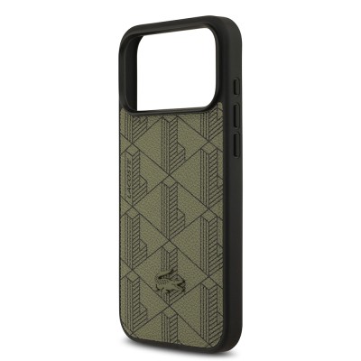 Apple iPhone 17 Pro Max Case Lacoste Original Licensed M-Safe Charging Function PU Leather Design Card Holder Mixed Monogram Pattern Cover - 8
