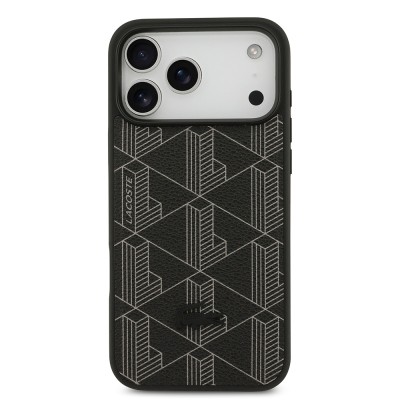 Apple iPhone 17 Pro Max Case Lacoste Original Licensed M-Safe Charging Function PU Leather Design Card Holder Mixed Monogram Pattern Cover - 14