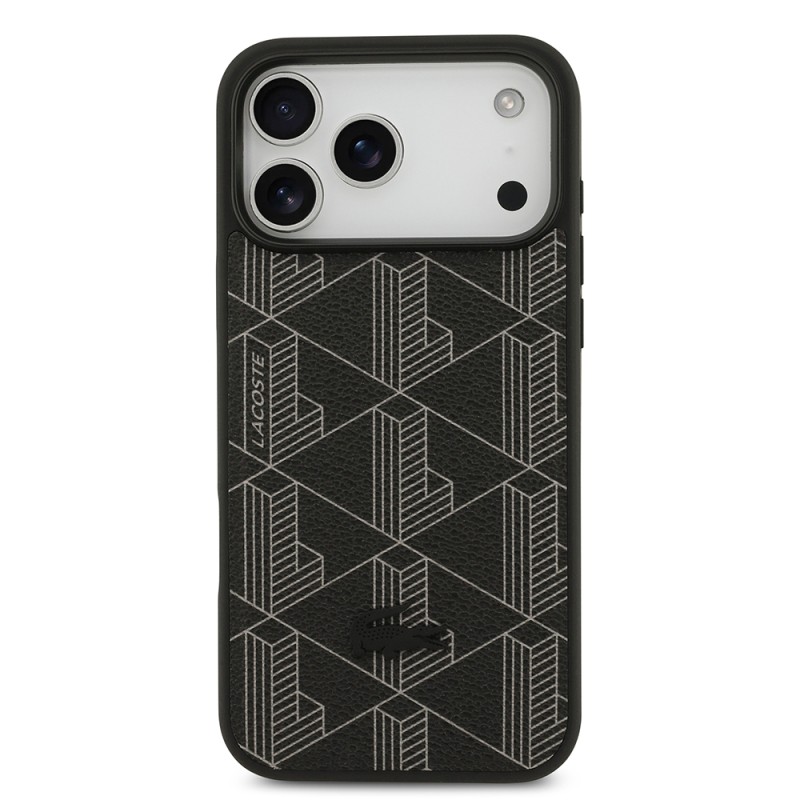 Apple iPhone 17 Pro Max Case Lacoste Original Licensed M-Safe Charging Function PU Leather Design Card Holder Mixed Monogram Pattern Cover - 14