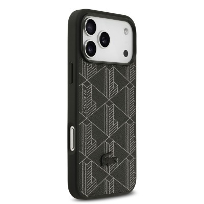 Apple iPhone 17 Pro Max Case Lacoste Original Licensed M-Safe Charging Function PU Leather Design Card Holder Mixed Monogram Pattern Cover - 15