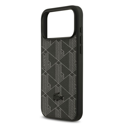 Apple iPhone 17 Pro Max Case Lacoste Original Licensed M-Safe Charging Function PU Leather Design Card Holder Mixed Monogram Pattern Cover - 17