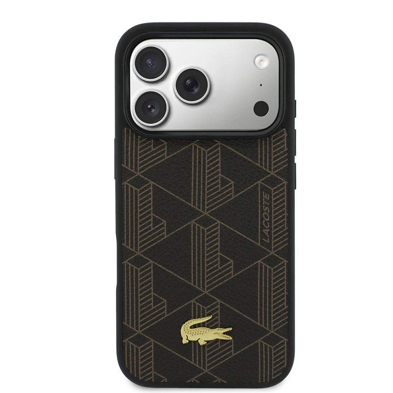 Apple iPhone 17 Pro Max Case Lacoste Original Licensed M-Safe Charging Function PU Leather Design Card Holder Mixed Monogram Pattern Cover - 25