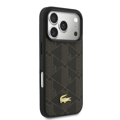 Apple iPhone 17 Pro Max Case Lacoste Original Licensed M-Safe Charging Function PU Leather Design Card Holder Mixed Monogram Pattern Cover - 26