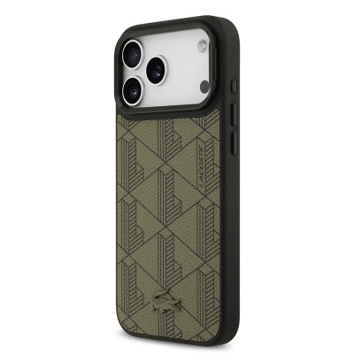 Apple iPhone 17 Pro Max Case Lacoste Original Licensed M-safe Charging Stand PU Leather Mixed Monogram Pattern Cover - 4