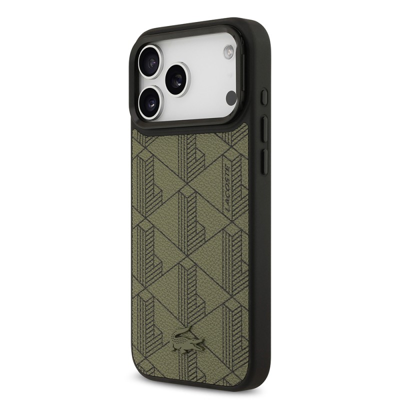 Apple iPhone 17 Pro Max Case Lacoste Original Licensed M-safe Charging Stand PU Leather Mixed Monogram Pattern Cover - 4