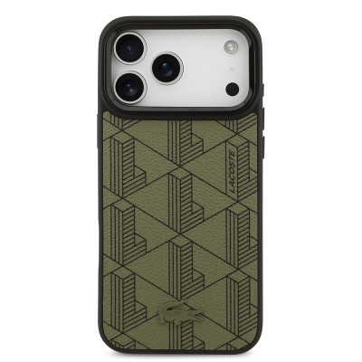 Apple iPhone 17 Pro Max Case Lacoste Original Licensed M-safe Charging Stand PU Leather Mixed Monogram Pattern Cover - 5