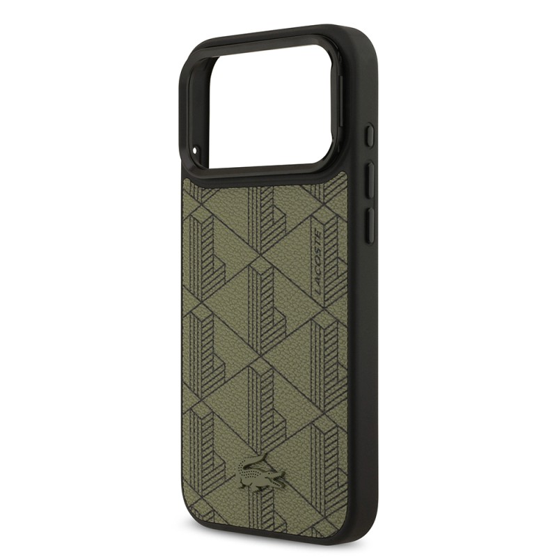 Apple iPhone 17 Pro Max Case Lacoste Original Licensed M-safe Charging Stand PU Leather Mixed Monogram Pattern Cover - 8