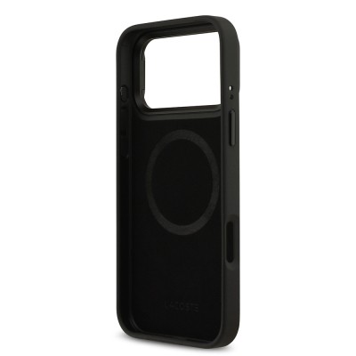 Apple iPhone 17 Pro Max Case Lacoste Original Licensed M-safe Charging Stand PU Leather Mixed Monogram Pattern Cover - 9