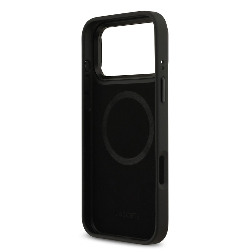 Apple iPhone 17 Pro Max Case Lacoste Original Licensed M-safe Charging Stand PU Leather Mixed Monogram Pattern Cover - 9