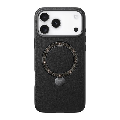 Apple iPhone 17 Pro Max Case M-safe Charging Enabled Leather Design Stand Pynana Dancing Circle Luxury Series Cover - 3