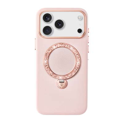 Apple iPhone 17 Pro Max Case M-safe Charging Enabled Leather Design Stand Pynana Dancing Circle Luxury Series Cover - Pynana