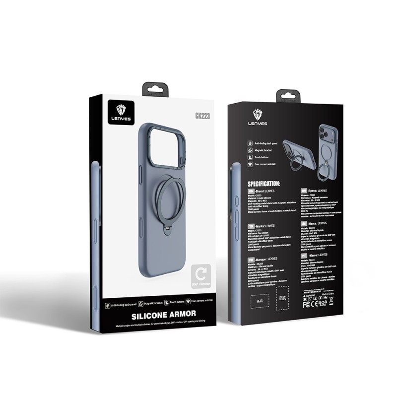 Apple iPhone 17 Pro Max Case M-safe Charging Feature Metal Stand Liquid Silicone Lenses CK223 Cover - 14