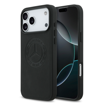Apple iPhone 17 Pro Max Case Mercedes Benz Original Licensed M-Safe Charging Feature Genuine Leather Nostalgic Star Design Cover - Mercedes Benz