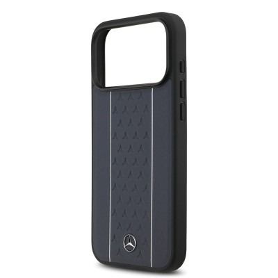 Apple iPhone 17 Pro Max Case Mercedes Benz Original Licensed M-Safe Charging Feature Striped Star Patterned Metal Logo Leather Cover - 8