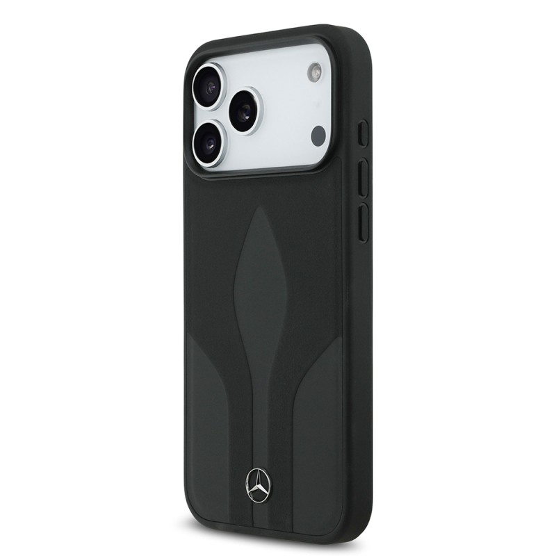 Apple iPhone 17 Pro Max Case Mercedes Benz Original Licensed M-Safe Charging Feature Textured Patterned Leather Cover - 4