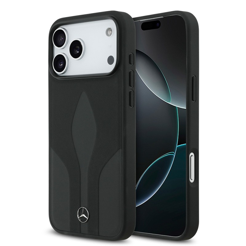 Apple iPhone 17 Pro Max Case Mercedes Benz Original Licensed M-Safe Charging Feature Textured Patterned Leather Cover - 2