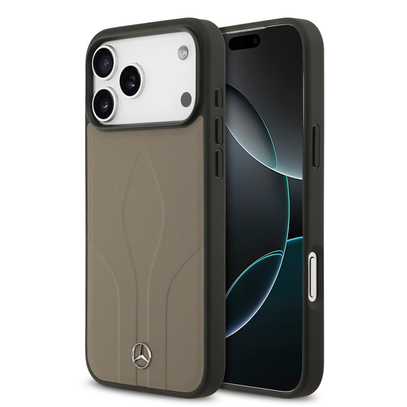 Apple iPhone 17 Pro Max Case Mercedes Benz Original Licensed M-Safe Charging Feature Textured Patterned Leather Cover - 3