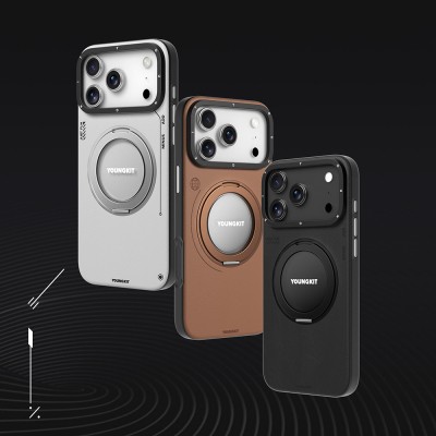 Apple iPhone 17 Pro Max Case with M-safe Charging Function, 360 Degree Stand, Simple Matte Leather Pattern, Youngkit Tech Leather Series Cover - 15