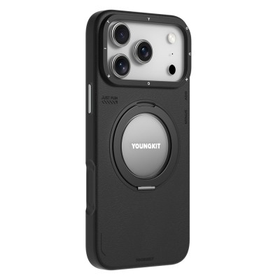 Apple iPhone 17 Pro Max Case with M-safe Charging Function, 360 Degree Stand, Simple Matte Leather Pattern, Youngkit Tech Leather Series Cover - 6