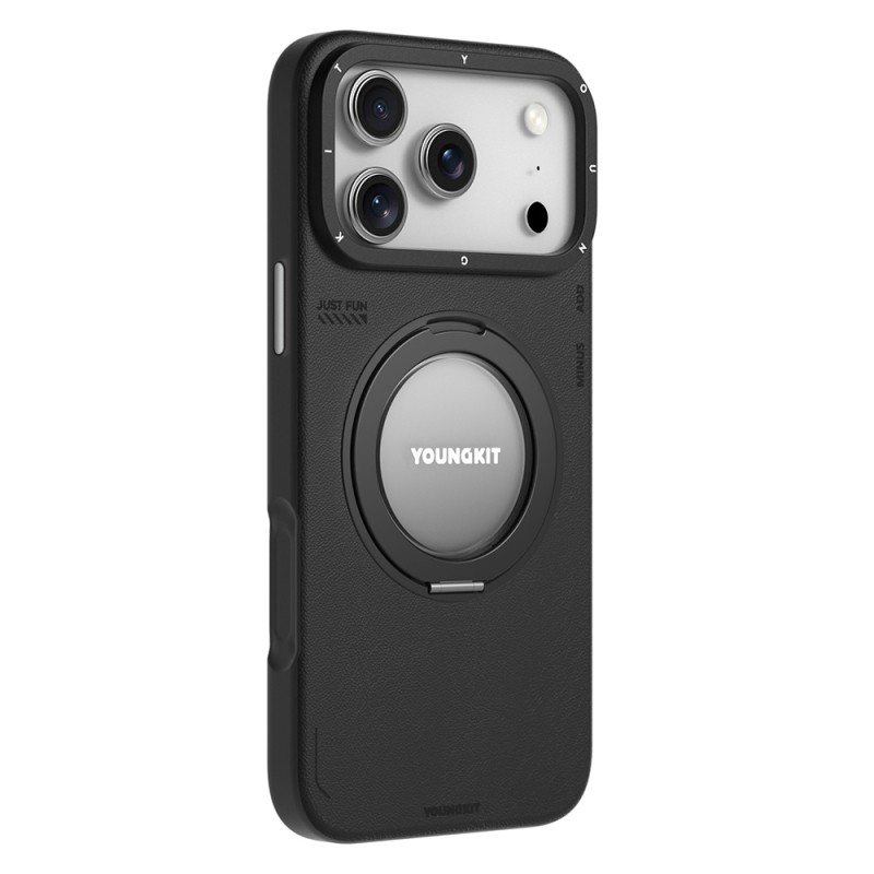 Apple iPhone 17 Pro Max Case with M-safe Charging Function, 360 Degree Stand, Simple Matte Leather Pattern, Youngkit Tech Leather Series Cover - 6