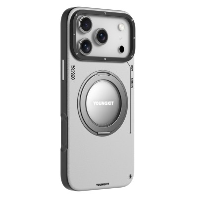 Apple iPhone 17 Pro Max Case with M-safe Charging Function, 360 Degree Stand, Simple Matte Leather Pattern, Youngkit Tech Leather Series Cover - 7