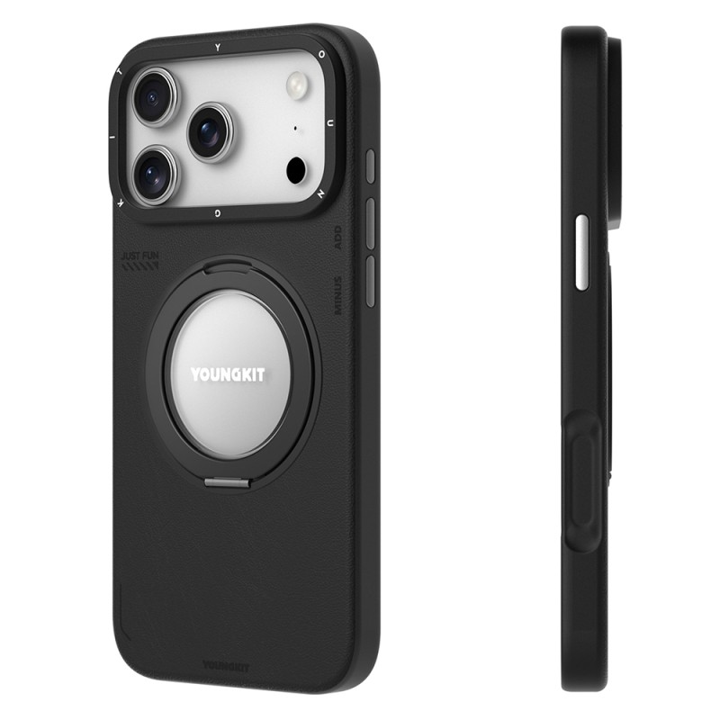 Apple iPhone 17 Pro Max Case with M-safe Charging Function, 360 Degree Stand, Simple Matte Leather Pattern, Youngkit Tech Leather Series Cover - 9