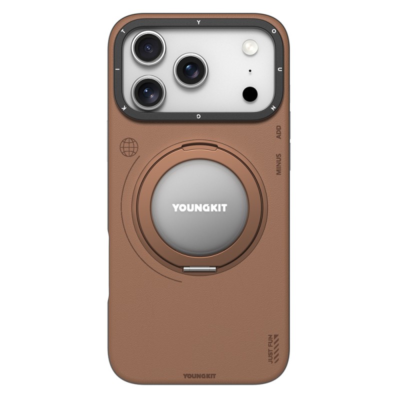 Apple iPhone 17 Pro Max Case with M-safe Charging Function, 360 Degree Stand, Simple Matte Leather Pattern, Youngkit Tech Leather Series Cover - 2