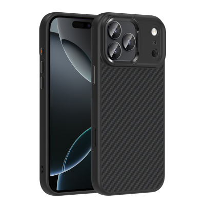 Apple iPhone 17 Pro Max Case with M-Safe Charging Function Carbon Fiber Look Zore Truva Silicone Cover - Zore