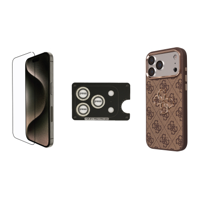 Apple iPhone 17 Pro Max Guess Orjinal Lisanslı Büyük 4G ve Yazı Logolu Kılıf + Ekran Koruyucu + Lens Koruyucu 3in1 Aksesuar Seti - Guess