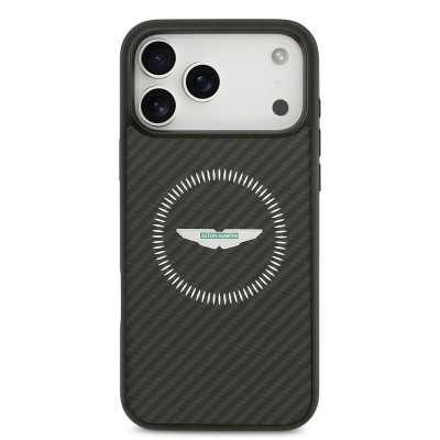 Apple iPhone 17 Pro Max Kılıf Aston Martin Orjinal Lisanslı M-safe Şarj Özellikli Karbon Fiber Kapak - 4