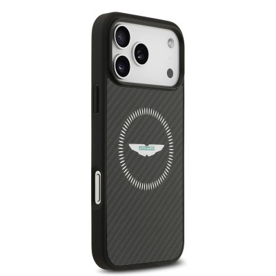 Apple iPhone 17 Pro Max Kılıf Aston Martin Orjinal Lisanslı M-safe Şarj Özellikli Karbon Fiber Kapak - 5