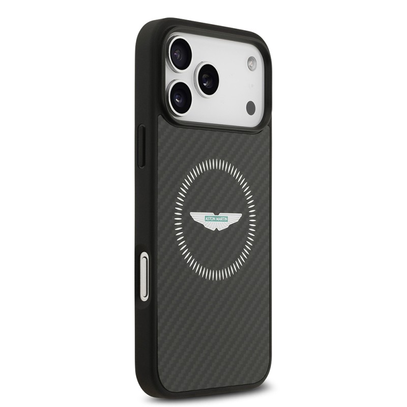 Apple iPhone 17 Pro Max Kılıf Aston Martin Orjinal Lisanslı M-safe Şarj Özellikli Karbon Fiber Kapak - 5