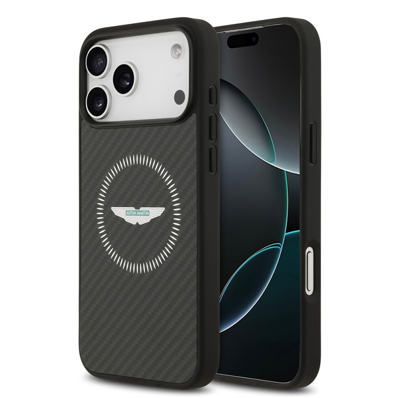 Apple iPhone 17 Pro Max Kılıf Aston Martin Orjinal Lisanslı M-safe Şarj Özellikli Karbon Fiber Kapak - 2