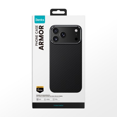 Apple iPhone 17 Pro Max Kılıf Benks M-safe Şarj Özellikli Metal Kamera Çerçeveli Magnetik ArmorAir 600D Kevlar Karbon Fiber Kapak - 6
