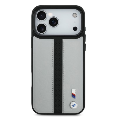Apple iPhone 17 Pro Max Kılıf BMW Orjinal Lisanslı M-safe Şarj Özellikli Deri Arka Yüzey Metal Logolu Delikli Şerit Tasarımlı Kapak - 6