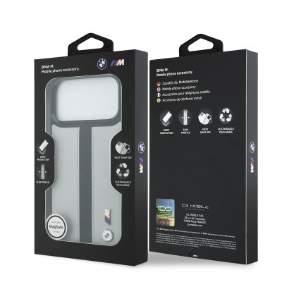 Apple iPhone 17 Pro Max Kılıf BMW Orjinal Lisanslı M-safe Şarj Özellikli Deri Arka Yüzey Metal Logolu Delikli Şerit Tasarımlı Kapak - 11