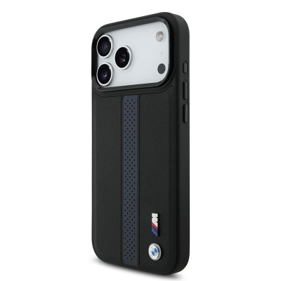 Apple iPhone 17 Pro Max Kılıf BMW Orjinal Lisanslı M-safe Şarj Özellikli Deri Arka Yüzey Metal Logolu Delikli Şerit Tasarımlı Kapak - 12