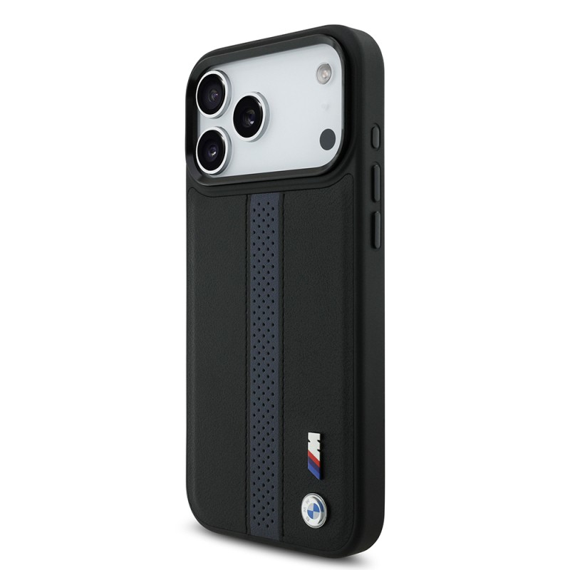 Apple iPhone 17 Pro Max Kılıf BMW Orjinal Lisanslı M-safe Şarj Özellikli Deri Arka Yüzey Metal Logolu Delikli Şerit Tasarımlı Kapak - 12