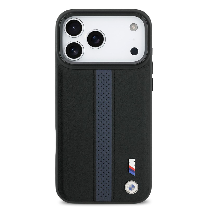 Apple iPhone 17 Pro Max Kılıf BMW Orjinal Lisanslı M-safe Şarj Özellikli Deri Arka Yüzey Metal Logolu Delikli Şerit Tasarımlı Kapak - 13