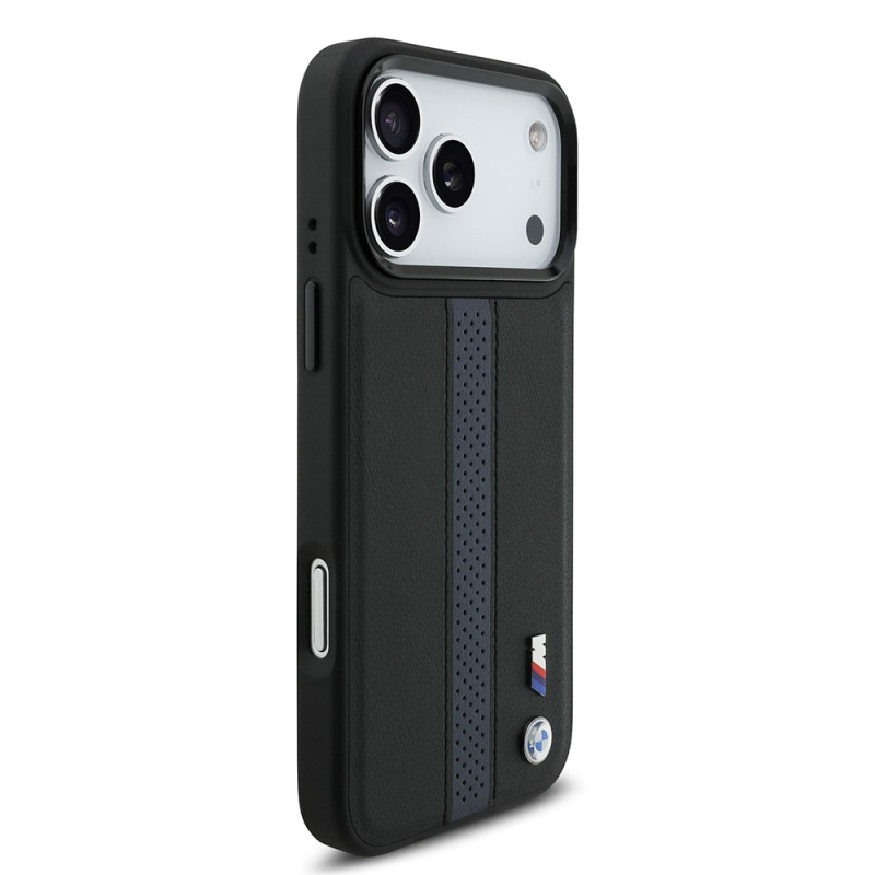 Apple iPhone 17 Pro Max Kılıf BMW Orjinal Lisanslı M-safe Şarj Özellikli Deri Arka Yüzey Metal Logolu Delikli Şerit Tasarımlı Kapak - 14