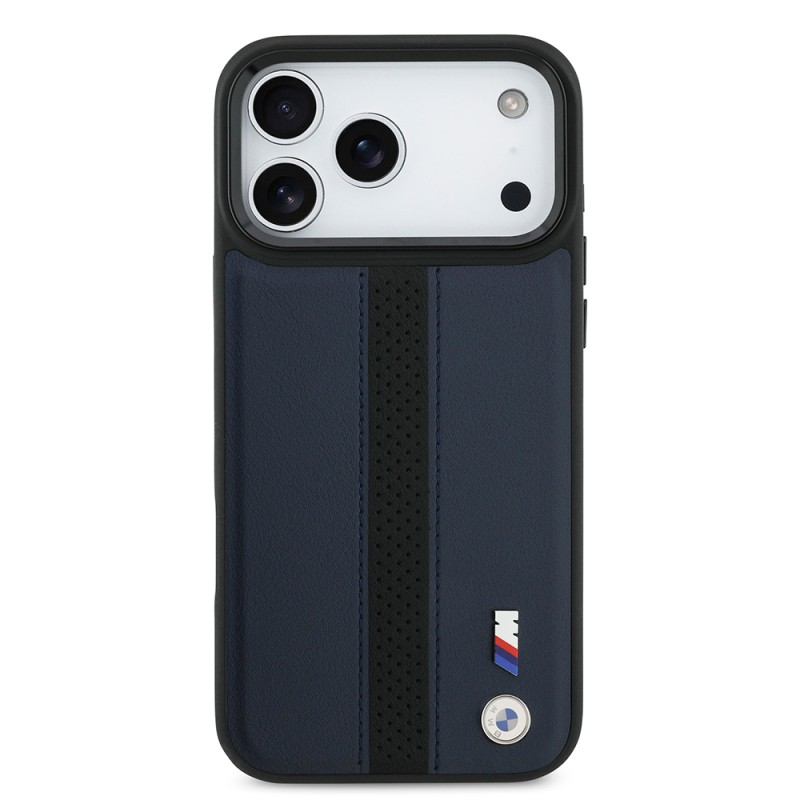 Apple iPhone 17 Pro Max Kılıf BMW Orjinal Lisanslı M-safe Şarj Özellikli Deri Arka Yüzey Metal Logolu Delikli Şerit Tasarımlı Kapak - 20