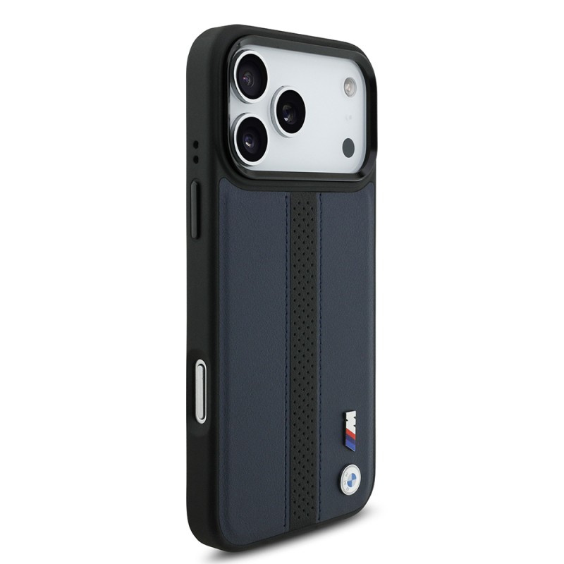 Apple iPhone 17 Pro Max Kılıf BMW Orjinal Lisanslı M-safe Şarj Özellikli Deri Arka Yüzey Metal Logolu Delikli Şerit Tasarımlı Kapak - 21