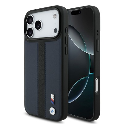 Apple iPhone 17 Pro Max Kılıf BMW Orjinal Lisanslı M-safe Şarj Özellikli Deri Arka Yüzey Metal Logolu Delikli Şerit Tasarımlı Kapak - 4