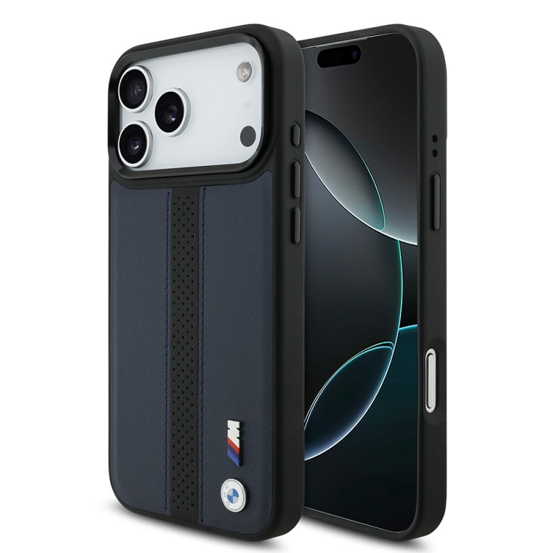 Apple iPhone 17 Pro Max Kılıf BMW Orjinal Lisanslı M-safe Şarj Özellikli Deri Arka Yüzey Metal Logolu Delikli Şerit Tasarımlı Kapak - 4