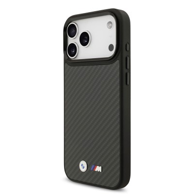 Apple iPhone 17 Pro Max Kılıf BMW Orjinal Lisanslı M-safe Şarj Özellikli Karbon Fiber Metal Logolu Kapak - 3