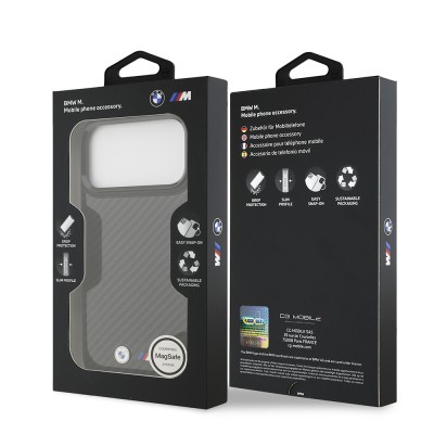 Apple iPhone 17 Pro Max Kılıf BMW Orjinal Lisanslı M-safe Şarj Özellikli Karbon Fiber Metal Logolu Kapak - 9