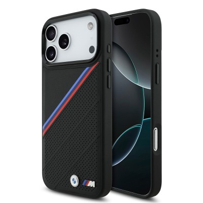 Apple iPhone 17 Pro Max Kılıf BMW Orjinal Lisanslı M-safe Şarj Özellikli M Logolu Üç Şeritli Delikli Deri Kapak - 2