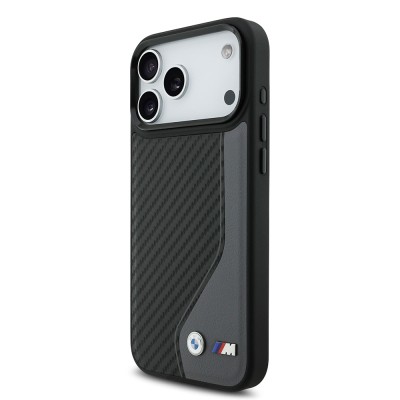 Apple iPhone 17 Pro Max Kılıf BMW Orjinal Lisanslı M-safe Şarj Özellikli Metal BMW ve M Logolu PU Karbon Tasarımlı Kapak - 4